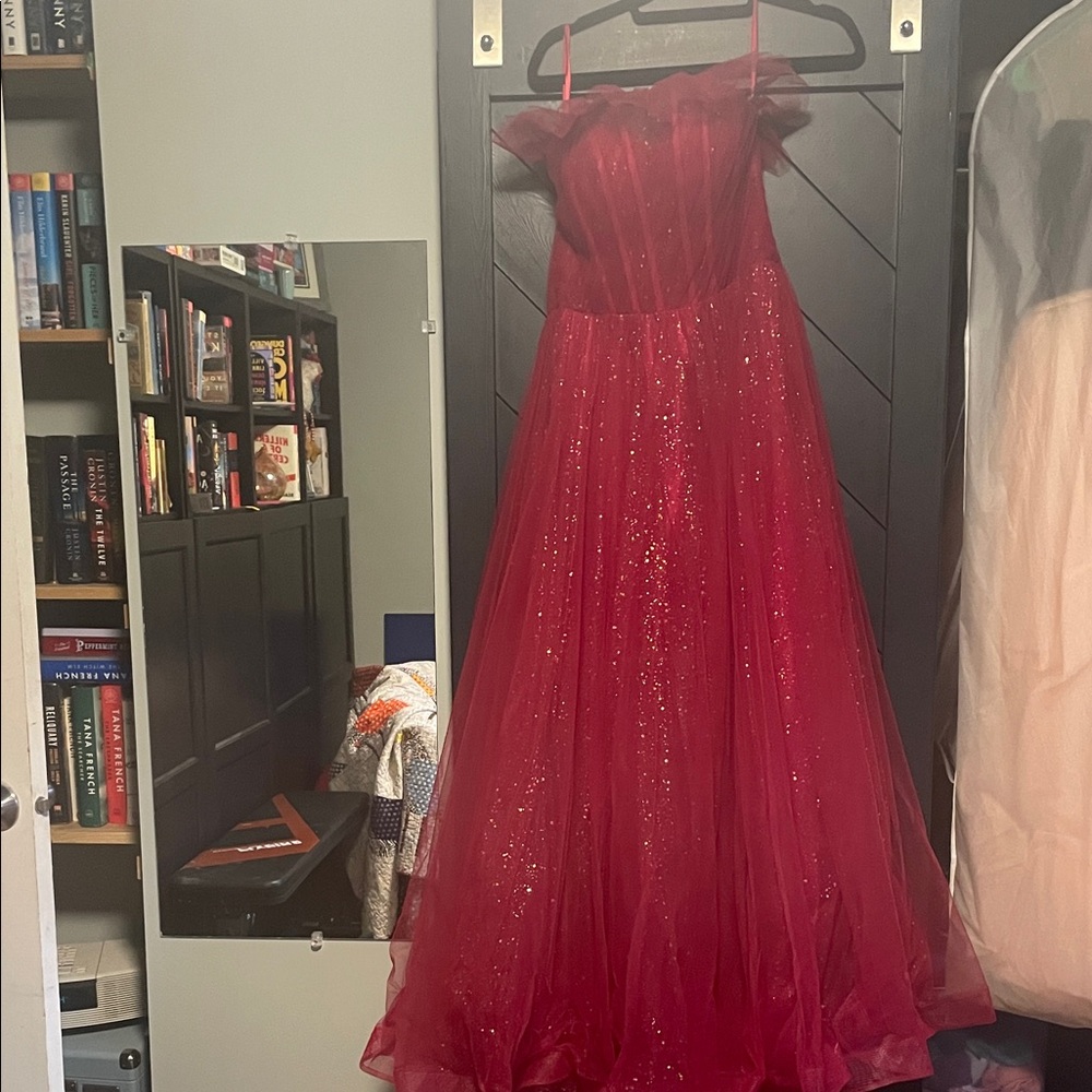 JJs House Strapless Sparkling Red Dress